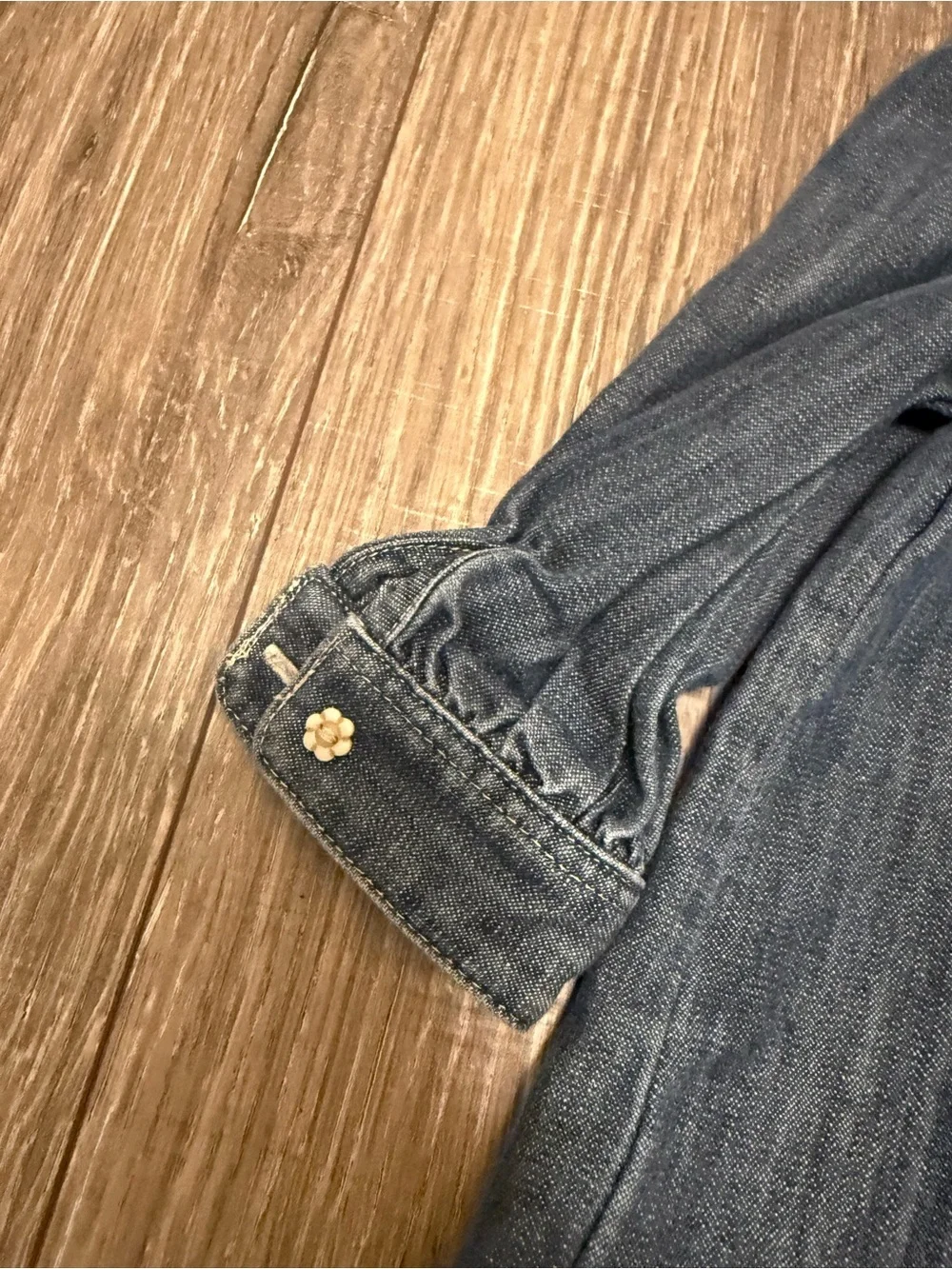 Ralph Lauren Baby Girl Denim Ruffle Button Down Daisy Bead Top Size 12M